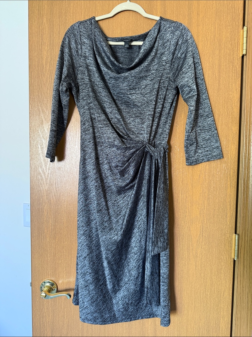 Ann Taylor Heathered Charcoal Drape‑Neck Midi Dress – Size Large Tall